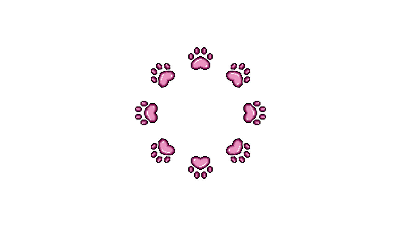 Superposition animée transparente en cercle rotatif avec patte en pixel art à 30 ips (1)