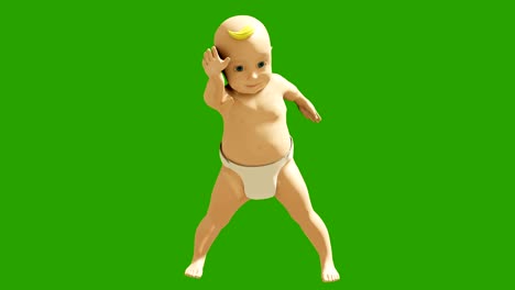 a small child dancing against a green screen. 3d rendering animation of small dancing children. looped animation.