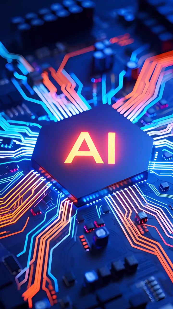 Sfondo Tecnologico Futuristico con Scheda Madre e Chip AI 4K