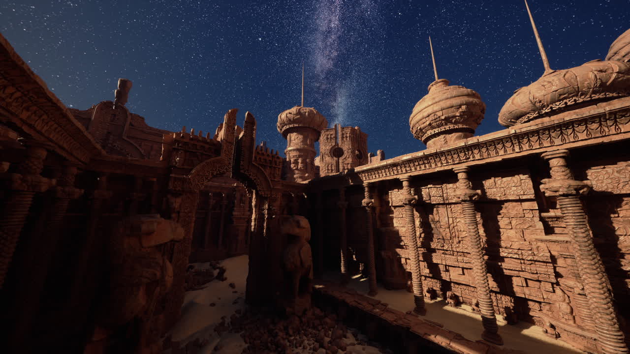 폐허가 된 판타지 시티의 야간 풍경