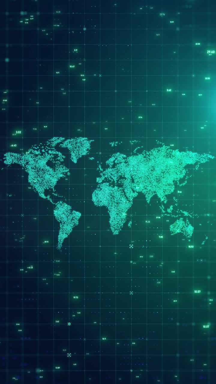 Animated Digital World Map with Flowing Data and Grid