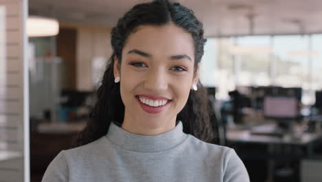 portrait hispanic business woman smiling confident manager in corporate office beautiful female executive enjoying successful career in management professional at work