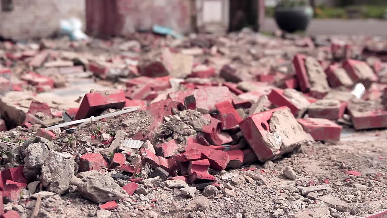 brick rubble of a demolished house in Doel Belgium