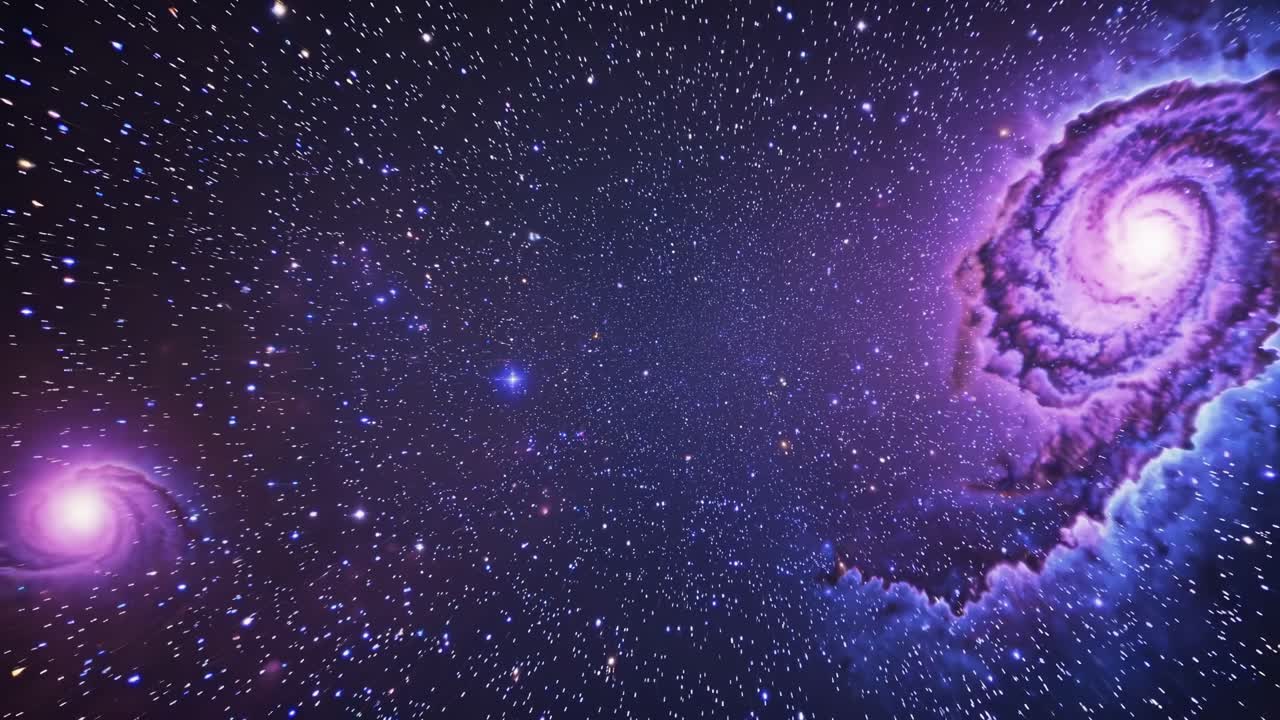 A mesmerizing space-themed video showcasing swirling galaxies and twinkling stars, creating a cosmic