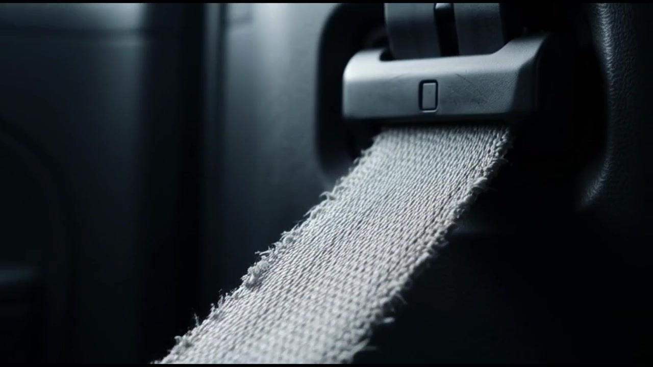 Close-up of a Car Seat Belt Retracting into the Pillar
