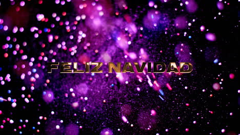 animación del texto de feliz navidad sobre partículas púrpuras que caen sobre un fondo negro