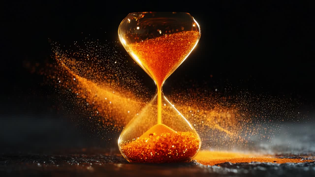 Mesmerizing Hourglass Capturing the Flow of Time with Golden Sand; a Visual Metaphor of Transience and the Infinite Passage of Moments in an Enigmatic Scene