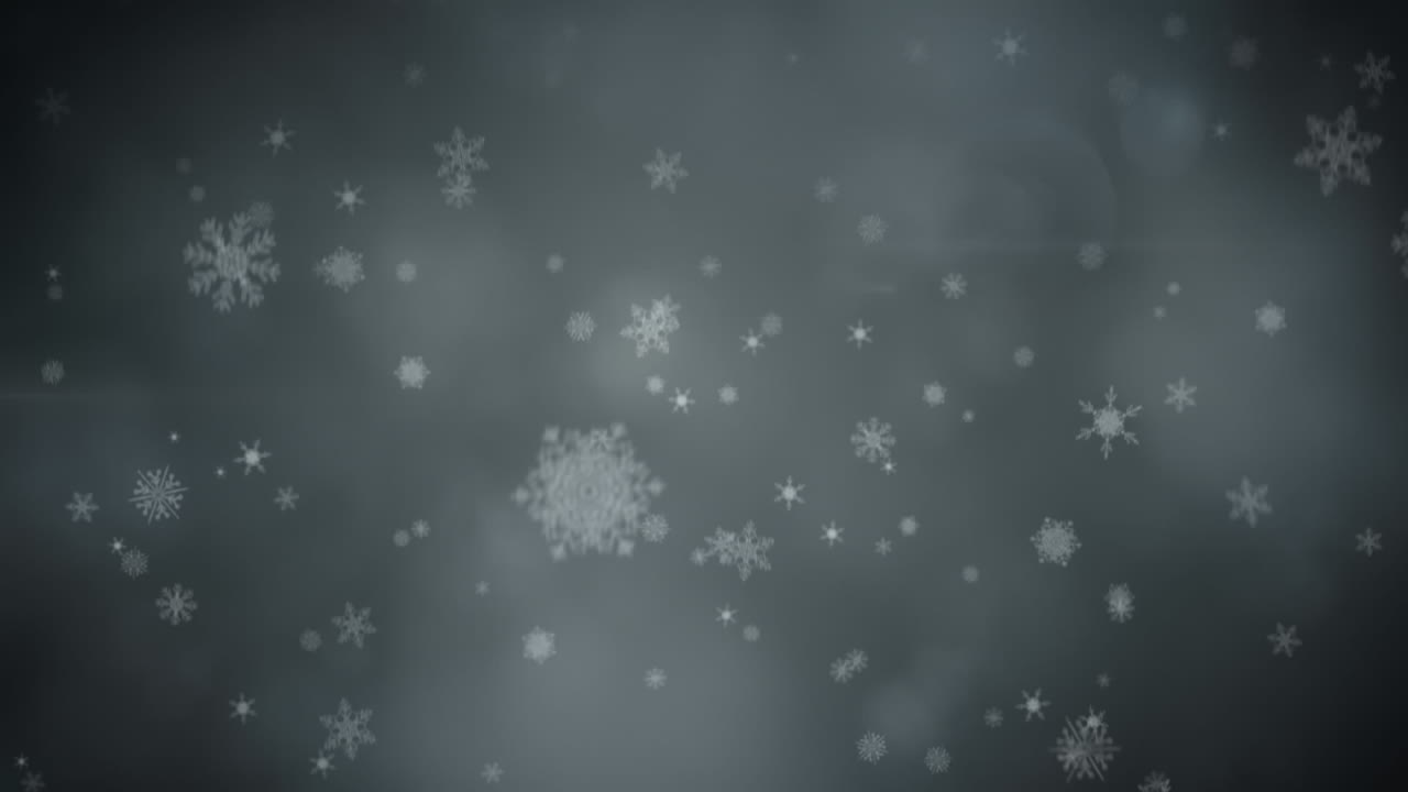 animação de flocos de neve de natal caindo sobre a fumaça no céu noturno