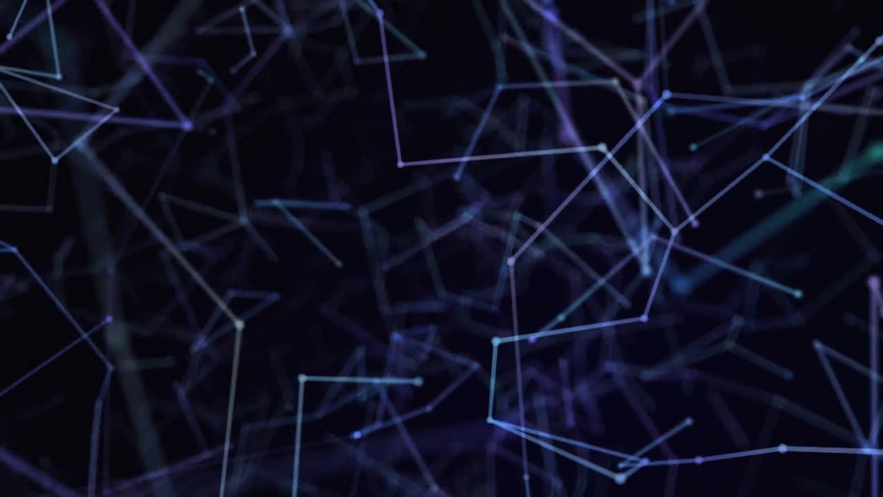 Animation of blue network of connections moving on black background