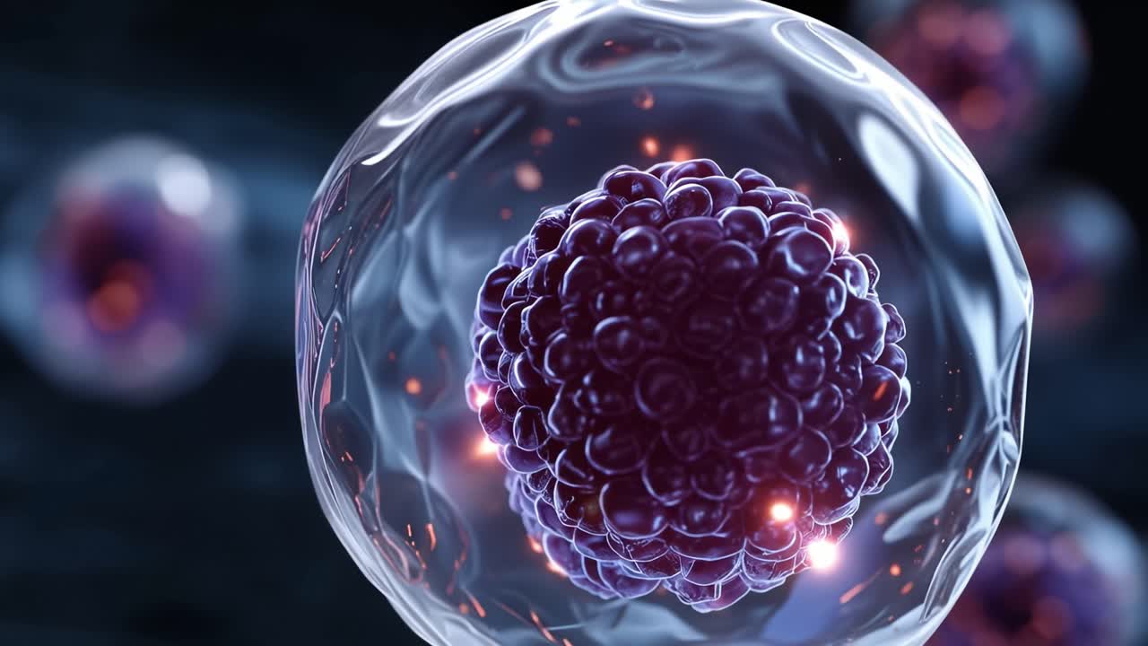 Esplorando le dinamiche cellulari: Un primo piano sulle intricate strutture e i processi all'interno delle cellule sotto un microscopio, mostrando biotecnologie e ricerca cellulare.