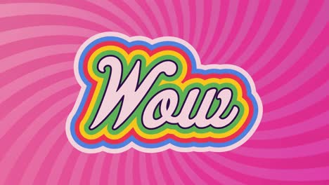 animation du texte wow en lettres colorées sur fond rose