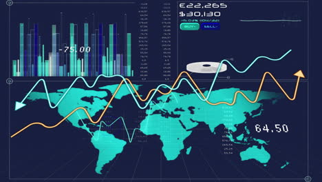 Animation-Der-Weltkarte-Und-Datenverarbeitung-über-Diagramme