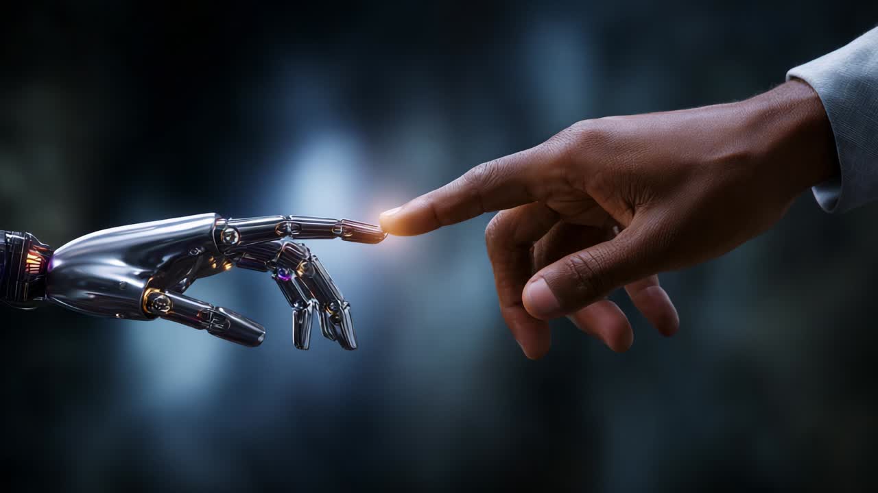 A Powerful Moment of Connection Between Human and Robot: Exploring the Touch of Two Different Worlds as Humanity Embraces the Future of Artificial Intelligence and Technology through Human-Robot Interaction