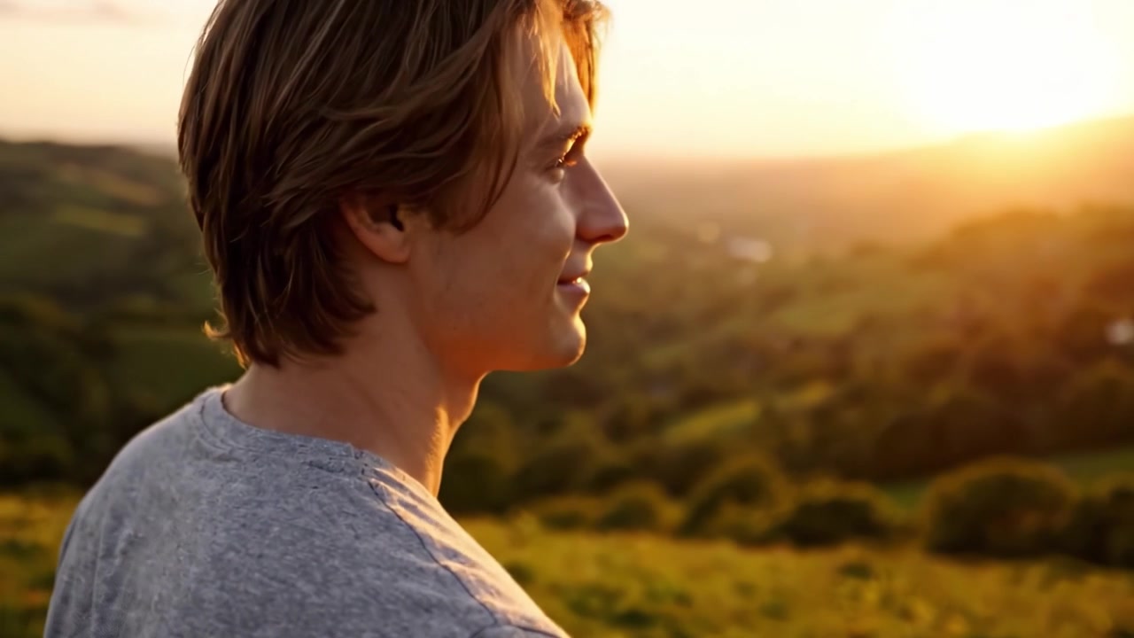 Contemplando la bellezza della natura: un momento sereno al tramonto su colline ondulate, che invita alla riflessione nella tranquillità del paesaggio.