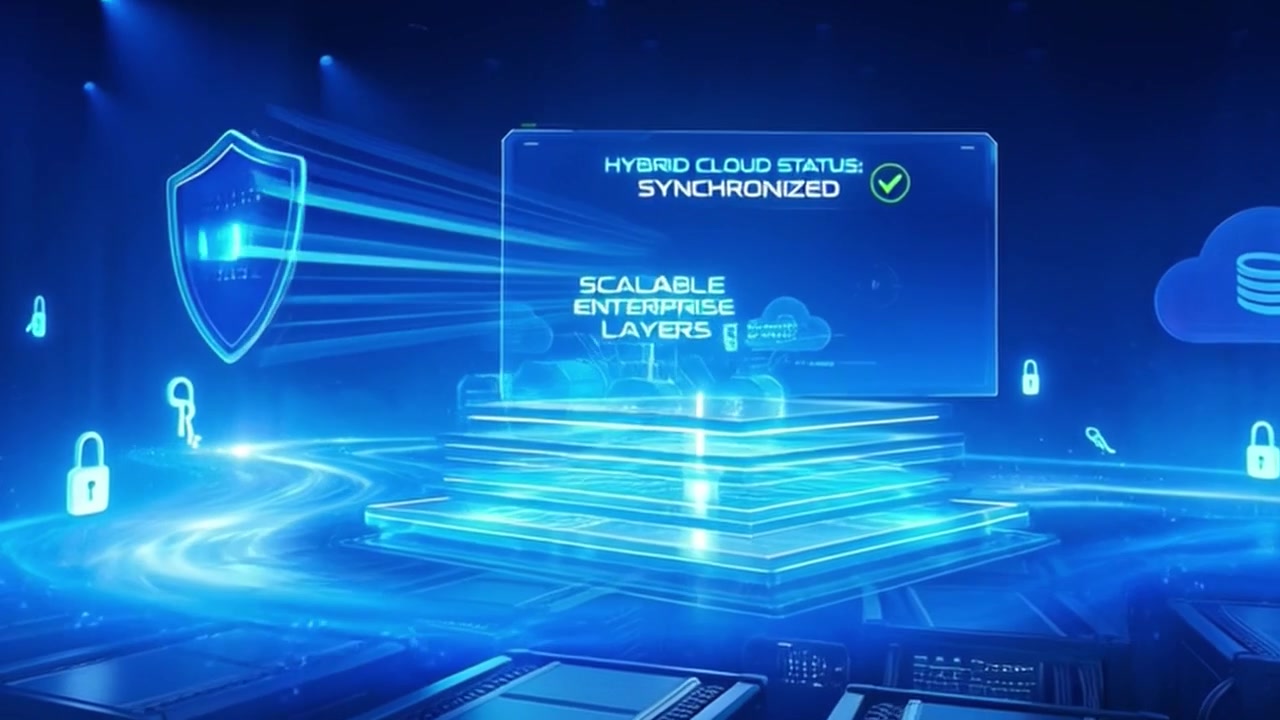 Digital Data Center Servers with Animated Cybersecurity and Cloud Computing Interface