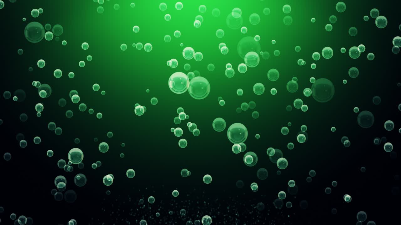 burbujas efervescentes verdes en fondo verde, bucle