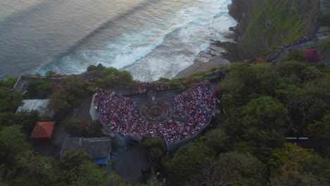 Aerial-4K-Drone-Footage:-Enchanting-Kecak-Fire-Dance-at-Uluwatu-Temple,-Bali