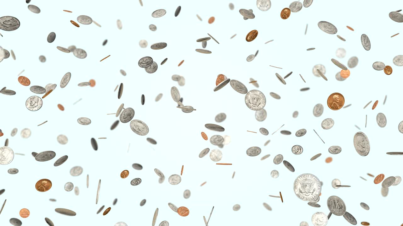 concepto de dinero y finanzas. lluvia de las monedas. tesoro. éxito comercial