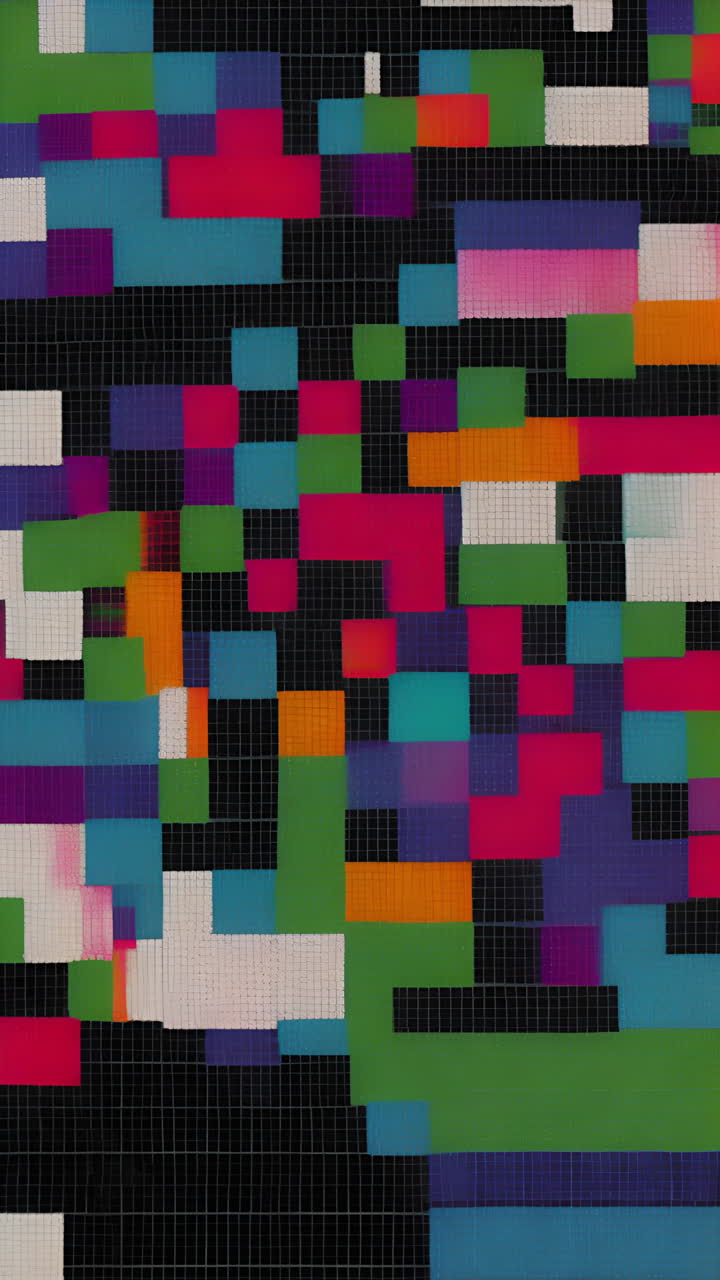 Abstract digital art with colorful pixelated pattern and grid overlay