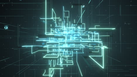 glowing electronics lines with circuit structure, 3d rendering.