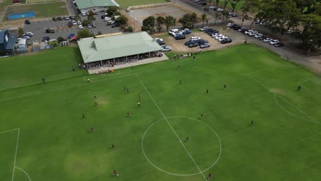 aerial shot of failed attack at amateur soccer football match at perth city, western australia