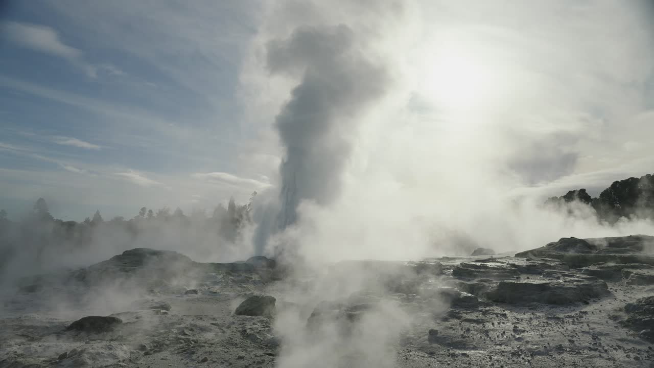 지열 게이저, 로토루아, 뉴질랜드, 슬로우 모션 아이콘 스패미 록키 환경, 낮