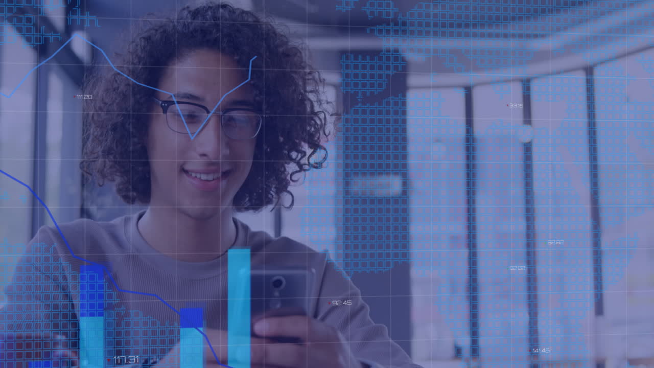animación del procesamiento de datos sobre el hombre utilizando un teléfono inteligente