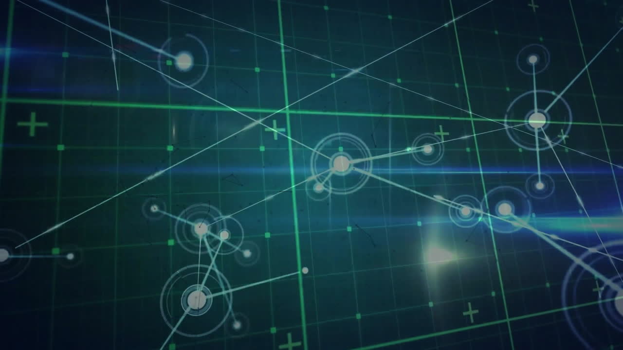 연결 네트워크와 어두운 배경을 통해 데이터 처리의 애니메이션
