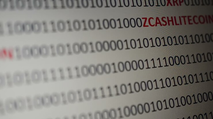 Cryptocurrency on a digital background. Background from a program code and cryptocurrencies