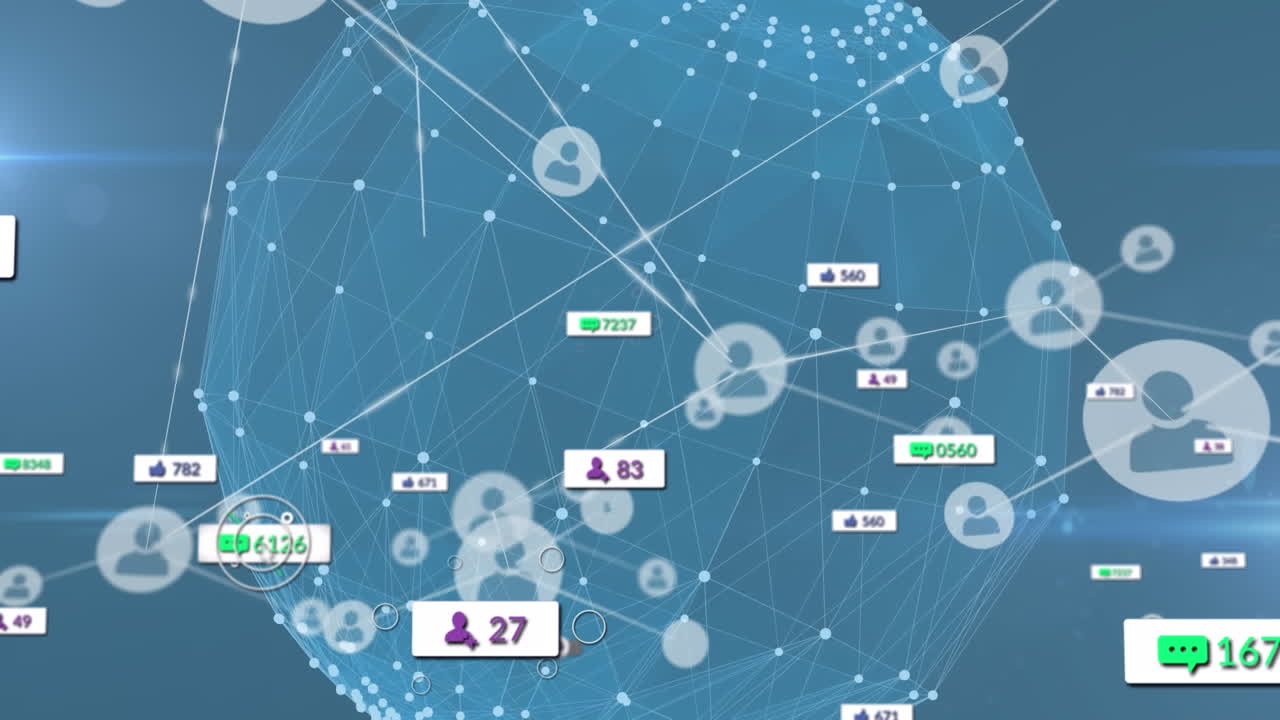 전 세계에 있는 미디어 아이콘과 빛의 흔적의 애니메이션