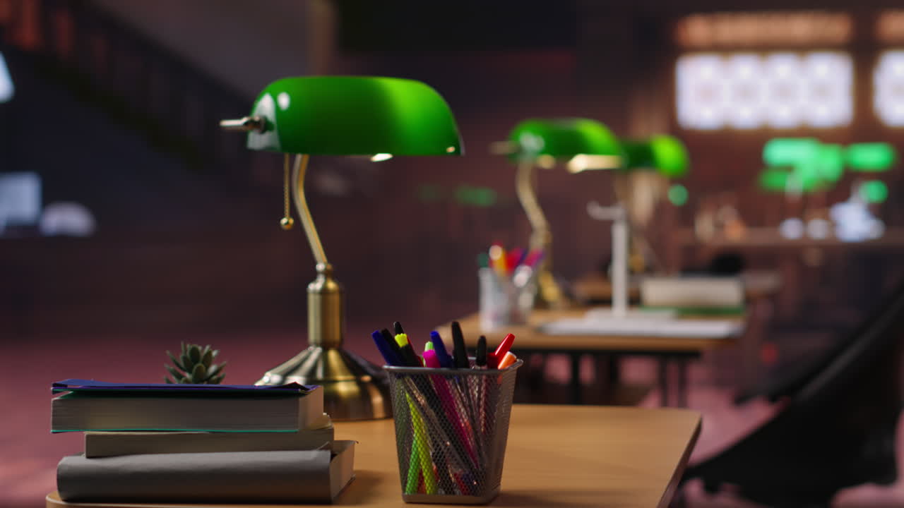 escritorio de estudio con lámparas antiguas