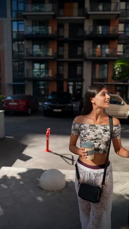 woman walking in a city