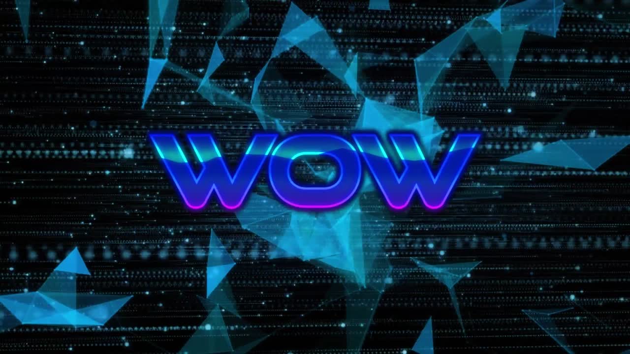 기하학적 모양 위에 와우 텍스트의 애니메이션과 검은 바탕에 조명 된 점을 루프