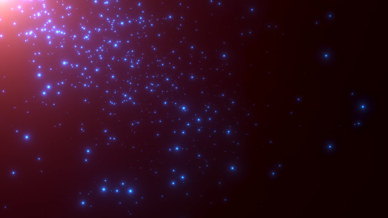Cinematic blue stars fields and flying glitters in galaxy