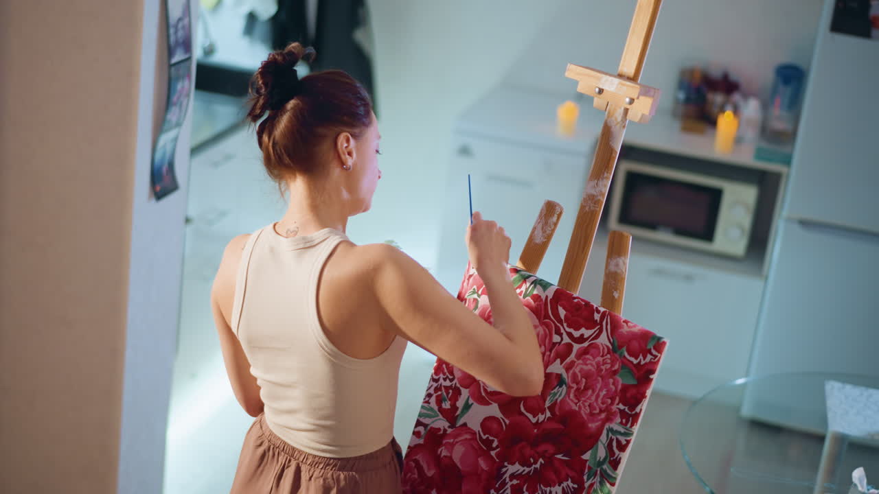 Artist Paints Blossoms, Creative Woman Constructs Intricate Floral Artwork Meticulously, An Accomplished Woman Artist Carefully Crafts Elaborate And Brightly Colored Botanical Illustrations