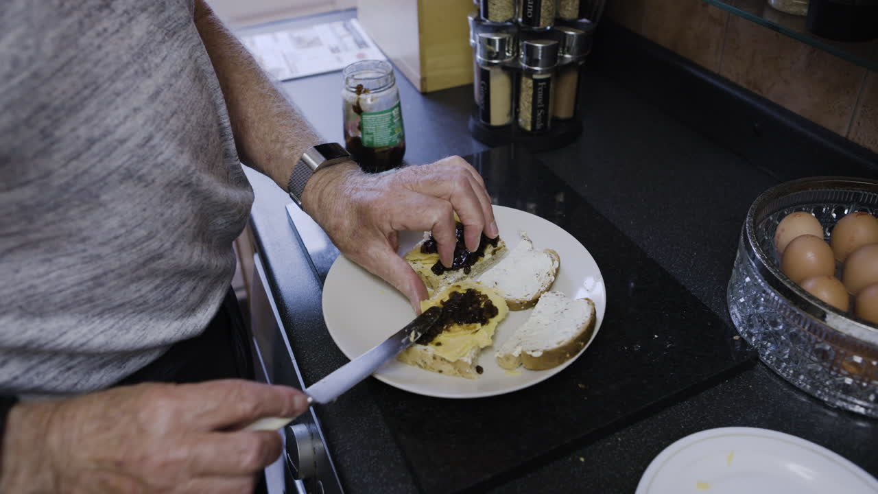 Making sandwiches in the kitchen