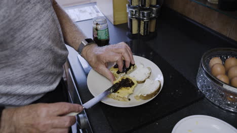 making sandwiches in the kitchen