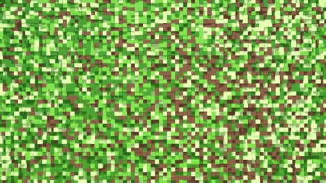 3d cubos abstractos bucle. videojuego isométrico patrón de ondas de mosaico geométrico. construcción de paisajes de colinas utilizando bloques de hierba marrón y verde. fondo de píxeles. estilo minecraft. bucle de animación 3d 4k