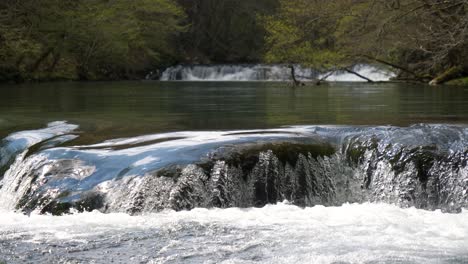 close-up shot of the tandem waterfall on the river krka in slovenia