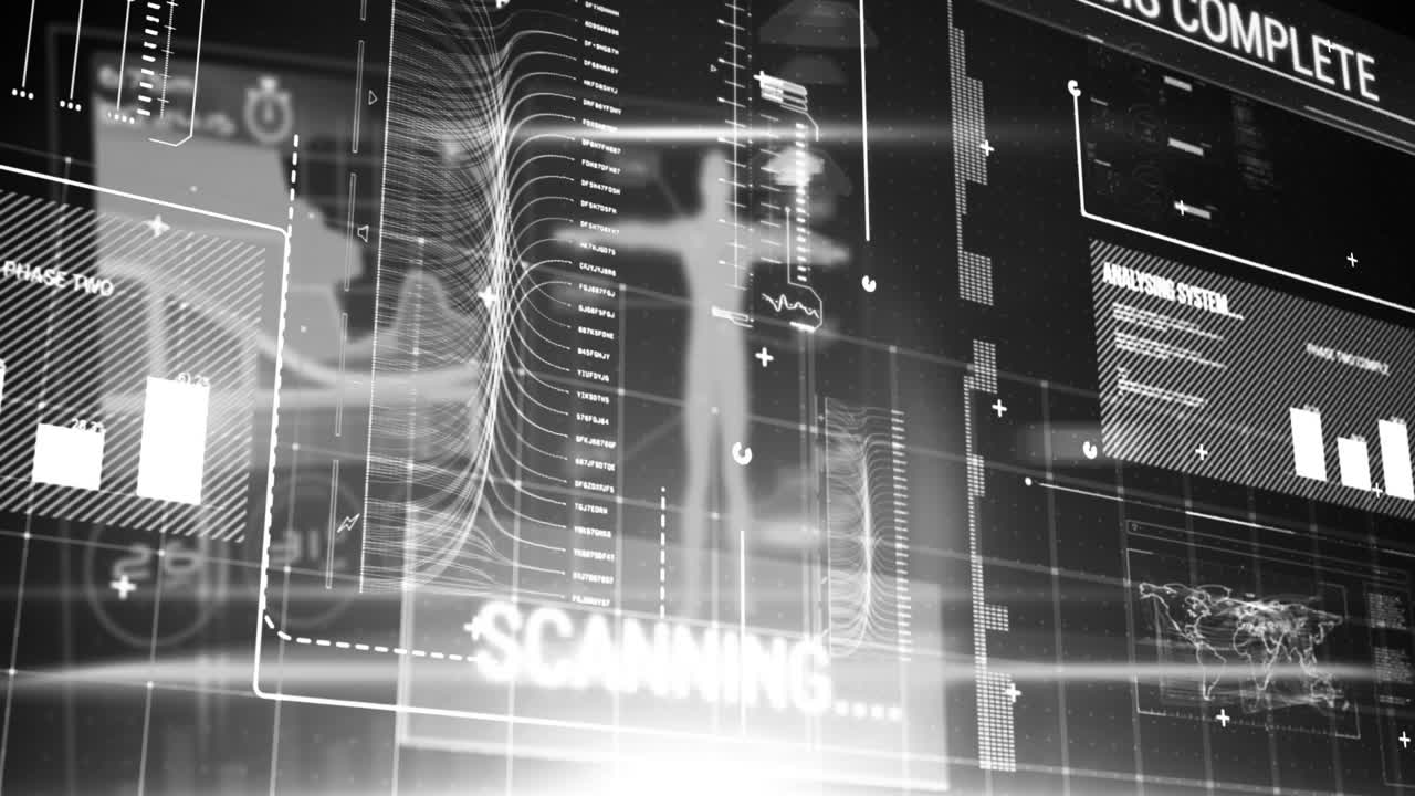 animación del procesamiento de datos sobre un fondo negro