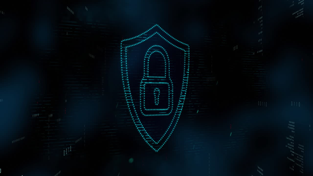 animazione dell'elaborazione dei dati e dell'icona del lucchetto su sfondo scuro