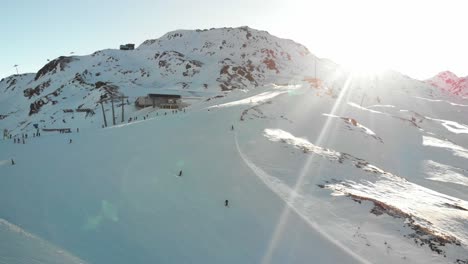 Hochzillertal---Austria-Aerials-of-the-mountains-and-ski-lines-with-blue-skies-in-a-sunny-day