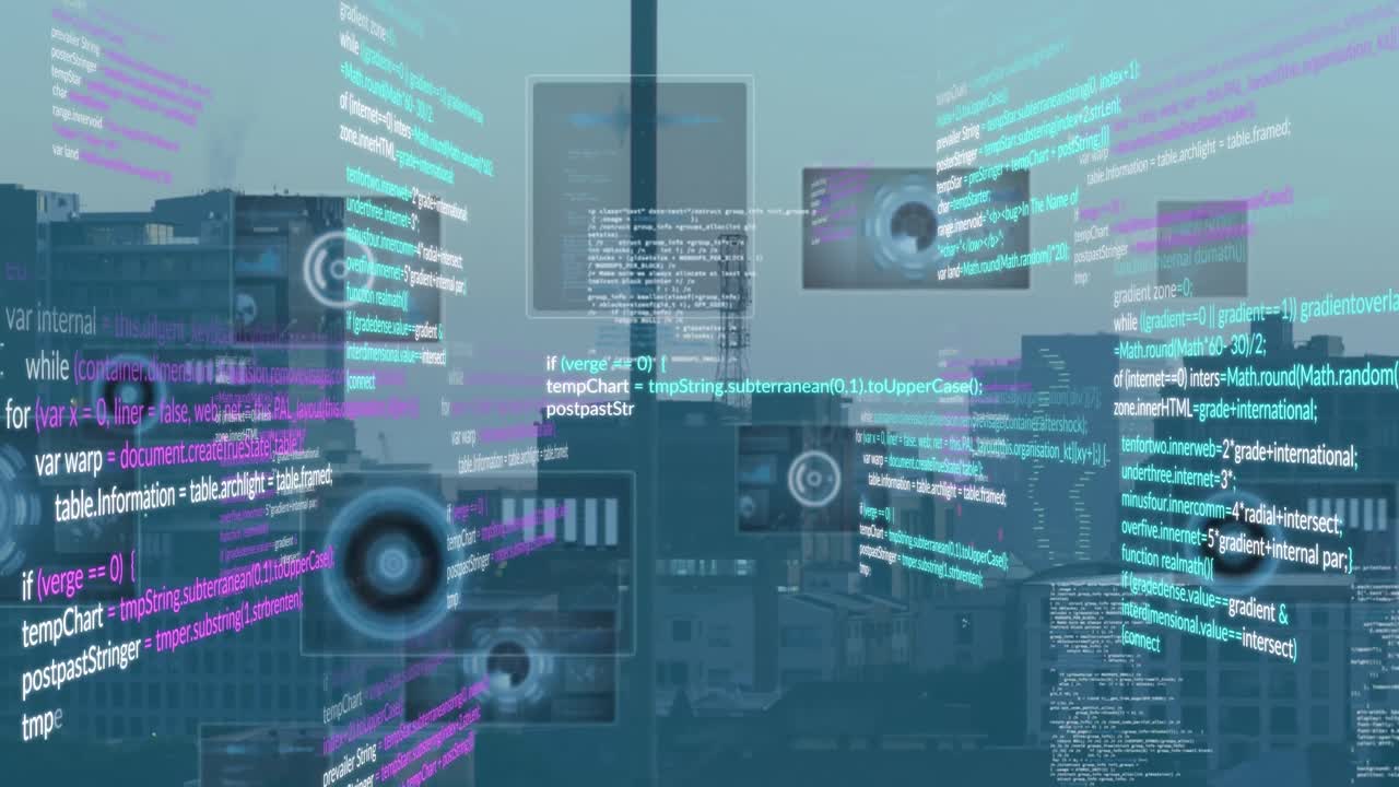 animación del procesamiento de datos sobre el paisaje urbano