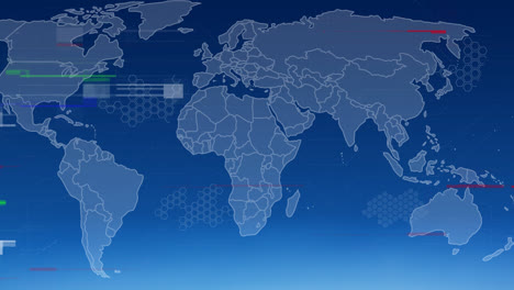 animación de glitch sobre el mapa del mundo en fondo azul