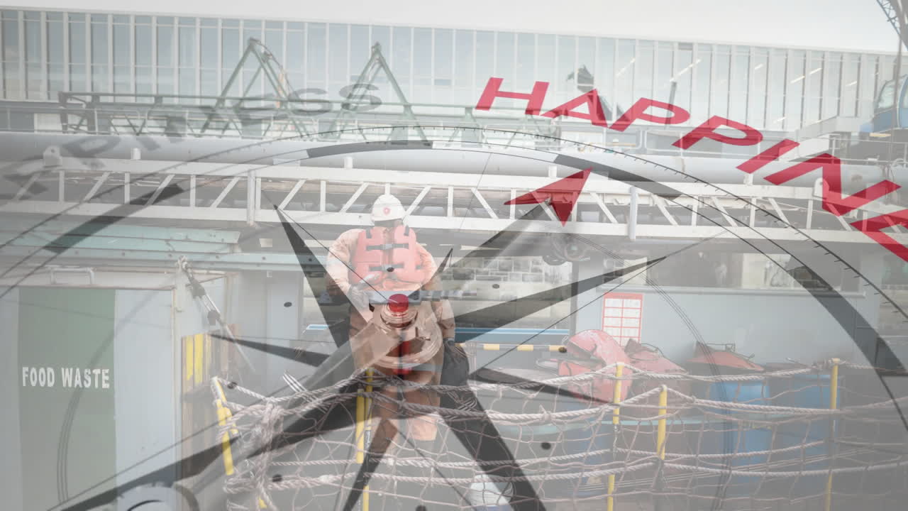 모티베이션과 비즈니스 텍스트와 함께 나침반을 회전시키는 애니메이션