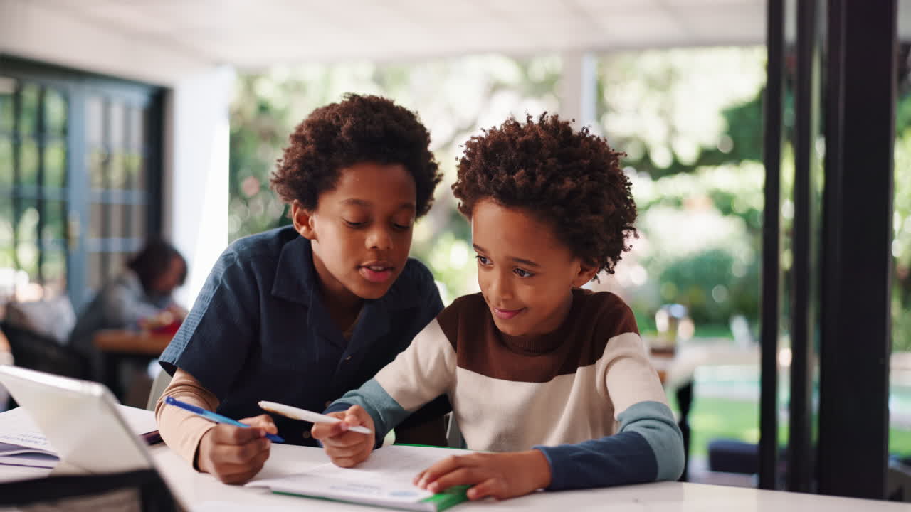 Two African American Boys Doing Homework Together