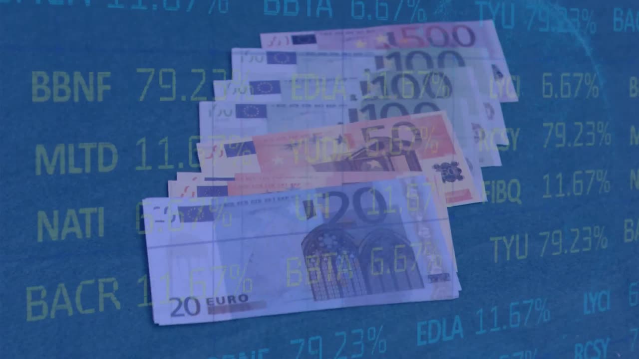 animación del procesamiento de datos financieros sobre billetes en euros