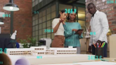 animation of data processing over diverse business people in office