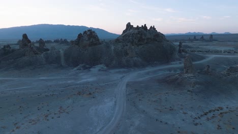 Aerial-Drone-Shot-Trona-Pinnacles-California-Desert-at-Sunrise