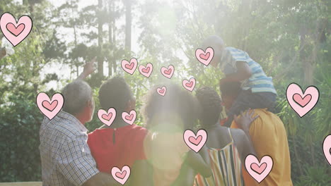 정원에서 행복한 아프리카계 미국인 다세대 가족에 대한 마음의 애니메이션